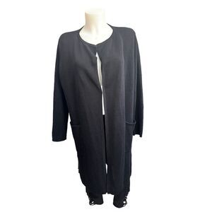 J.‎ Crew Black Linen Blend Open Front Knit Long Cardigan size Small w/ pockets
